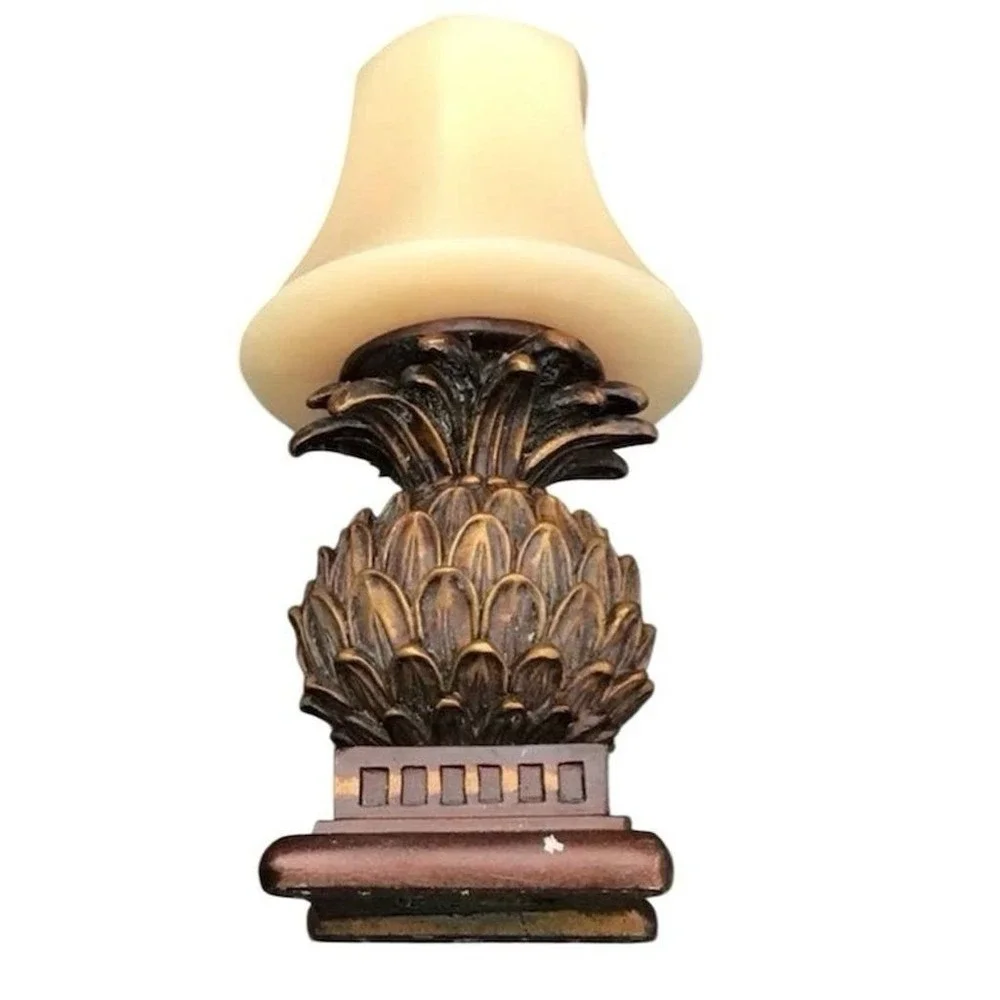 Pineapple Table Lamp with‎ Carved Brown Base & Candle Shade